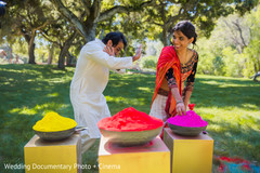 Bride and groom during paint party Bride and groom during paint party