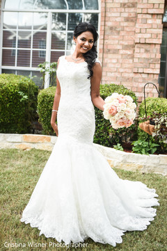 Breathless indian bride in white wedding gown. Breathless indian bride in white wedding gown.