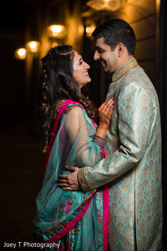 Lovely indian bride and groom sngeet portrait. Lovely indian bride and groom sngeet portrait.