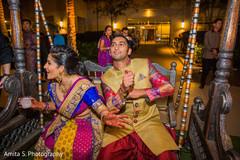 Bride and Groom at their sangeet celebration. Bride and Groom at their sangeet celebration.