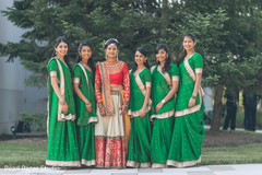 Indian bride and bridesmaids outdoor photography before wedding ceremony indian bridesmaids’ fashion,indian bride ceremony fashion,pre-wedding ceremony photography