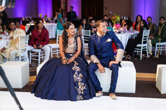 Lovely bride and groom in blue sangeet outfits. indian sangeet,indian pre-wedding fashion,indian bride,indian pre-wedding celebrations
