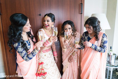 Bridal party toast. indian bride getting ready,indian bride,inidan bridesmaids