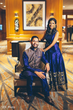 Stunning Indian couple in matching royal blue outfits. indian bride,indian groom,indian pre-wedding fashion,indian wedding portrait