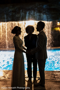 Lovely by the pool ceremony indian couple,outdoor wedding