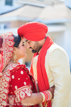 Vibrant portrait of Indian couple. outdoor photography,indian bride and groom,indian wedding photography
