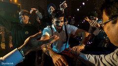 Cheerful wedding reception party