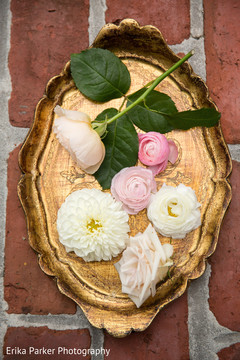 Flowers displaying on a beautiful antique tray Flowers displaying on a beautiful antique tray