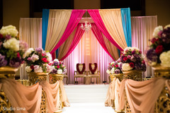 Gorgeous gold, teal, fuchsia draped mandap. indian wedding ceremony,floral and decor,mandap