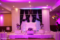 Purple and blue themed wedding stage. indian wedding reception,lightning,wedding stage