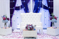 Fantastic white and purple themed wedding stage. indian wedding reception,floral and decor,wedding stage