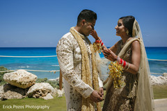 Indian bride and groom's first look indian groom sherwani,indian bride lengha,bridal jewelry,first look photography