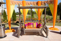 Orange themed haldi stage. Orange themed haldi stage.