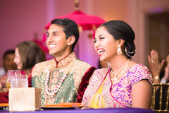 Cute couple at their sangeet night. pre- wedding celebrations,indian bride,indian groom,sangeet