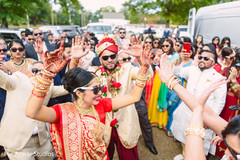 Cheerful milni celebration indian bride fashion,indian groom fashion,milni ceremony
