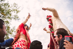 Cheerful indian bride and groom indian bride and groom,milni ceremony,indian bride fashion,indian groom fashion