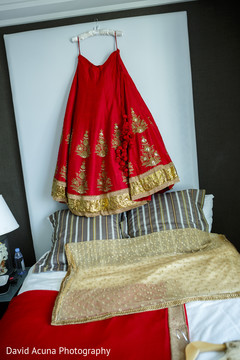 Traditional red and  wedding lengha.