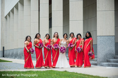 Indian bride's entourage. indian bride,indian bridesmaids,white wedding dress,indian wedding photography,sari
