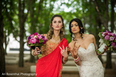Fun Indian bride and bridesmaid capture. indian bride,indian bridesmaid,white wedding dress,indian wedding photography,sari