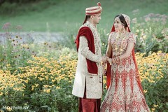 Enchanting indian bride and groom shoot outdoor photography,indian groom sherwani,indian bride lengha