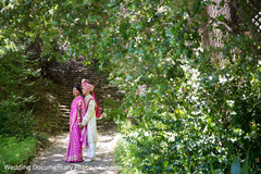 Indian bride and groom's outdoor photo shoot bridal jewelry,indian groom fashion,indian groom turban,indian bride fashion