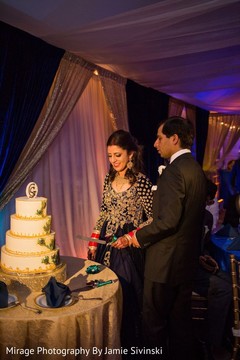 Romantic cake cutting moment indian bride and groom,indian wedding reception,indian wedding cake
