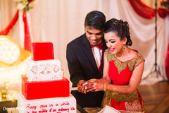 Indian couple cutting their wedding cake Indian couple cutting their wedding cake