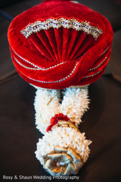 Marvelous red turban and floral garland. indian groom turban,floral garland