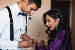 Indian couple getting ready together. indian bride,getting ready,indian groom
