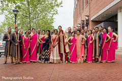 Indian bride and groom portrait with bridesmaids and groomsmen Indian bride and groom portrait with bridesmaids and groomsmen