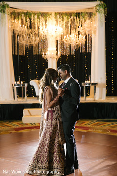 Romantic indian bride and groom's first dance indian wedding reception,indian groom fashion,indian bride fashion,dj and entertainment