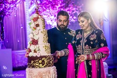 Spirited Indian wedding reception. indian wedding reception,wedding cake,indian bride and groom