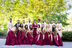Indian bride and groom portrait with bridesmaids and groomsmen indian bridal party,indian bride and groom,indian bridesmaids’ fashion,indian groomsmen fashion
