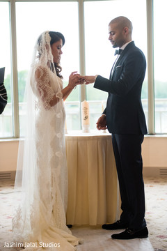 Indian fusion wedding Magical scene. indian bride and groom,christian indian wedding ceremony,ring exchange