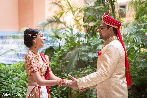 first look photography,indian bride lengha,indian groom fashion