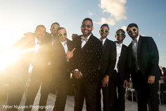 Indian groom posing with groomsmen outdoor photography,indian groom fashion,indian groomsmen fashion