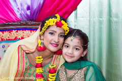 Sweet maharani with little girl indian bride,bridal lengha,green sari