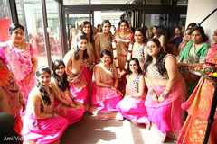 Bridal party ready to welcome the baraat. pre-wedding traditions,indian bride,indian bridesmaids