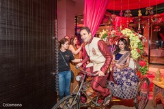 Indian bride entering in a Rickshaw. pre-wedding celebrations,sangeet,rickshaw,indian bride