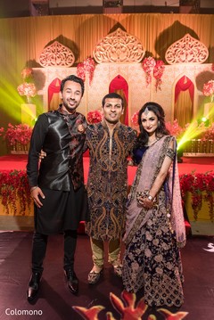 Sangeet celebration. pre-wedding celebrations,sangeet,bride and groom,pre-wedding fashion