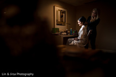 Maharani getting her hair done getting ready,indian bride hair,indian bride getting ready