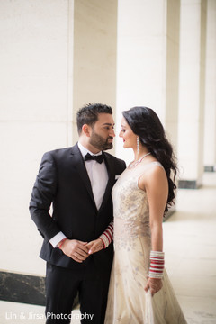 Sweet indian couple beige bridal gown,indian groom fashion ideas