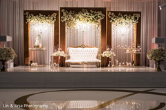 Dreamy white and gold indian sweethearts stage indian wedding stage,indian wedding floral and decor