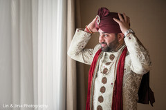 Indian groom ceremony fashion sherwani,red dupatta,turban