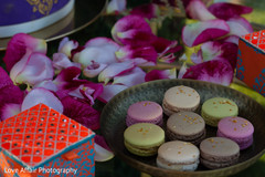 Indian wedding macaroons display. indian wedding reception,cakes and treats,floral and decor