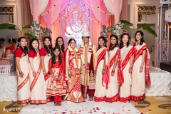 Indian bride and groom with bridesmaids indian wedding ceremony,indian bride and groom portrait,indian bridesmaids’ fashion