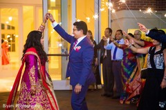Indian bride and groom joyful moment indian wedding reception,fireworks,indian bride and groom