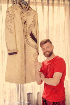 Indian groom getting ready portrait. sherwani,indian groom fashion,turban,getting ready
