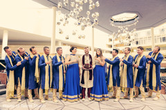 Indian entourage royal blue and gold outfits. indian groomsmen,indian groom fashion,indian bridesmaids