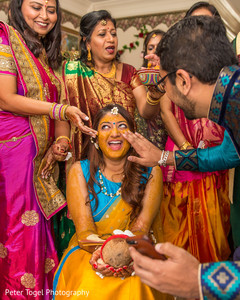 See this lovely bride at her haldi ritual pre- wedding celebrations,indian bride,haldi ceremony